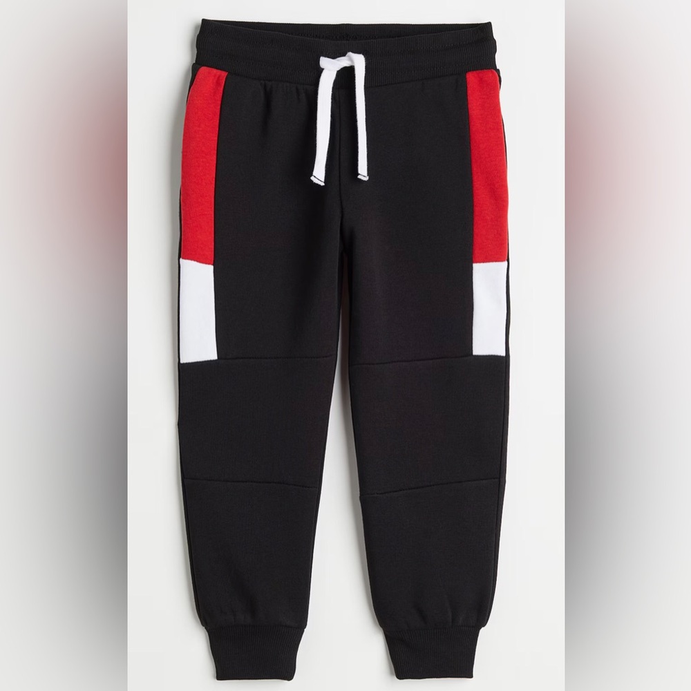 H&M Black Joggers with Red and White Panels